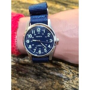 Geneva Quartz Field Watch Water Resistant New Nato Strap & Battery. Tested/Works